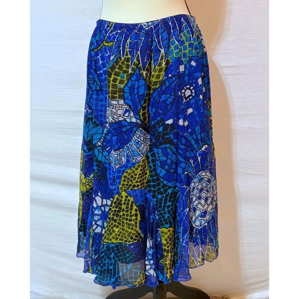Chicos Mosaic Persian Paradise Silk Skirt Size 0 NWT Blue Print $98 Retail